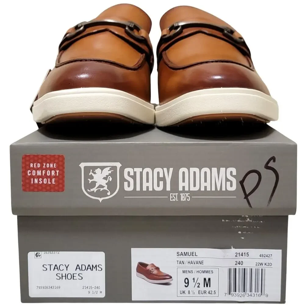 Stacy Adams Men Slip On Horsebit Loafer Samuel Size US 9.5M Tan Brown Leather